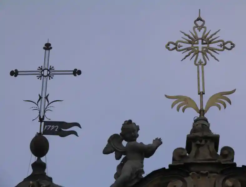 Steeple with Elevated Christian Solar Cross on top of Church